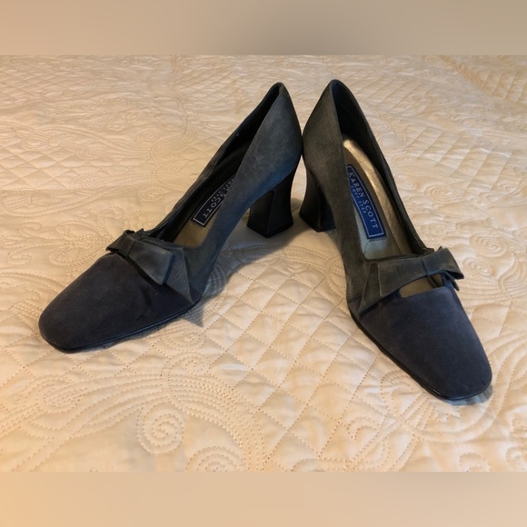 Vintage shoes Karen Scott Edwardian Inspired bow front gray heels - Picture 1 of 14